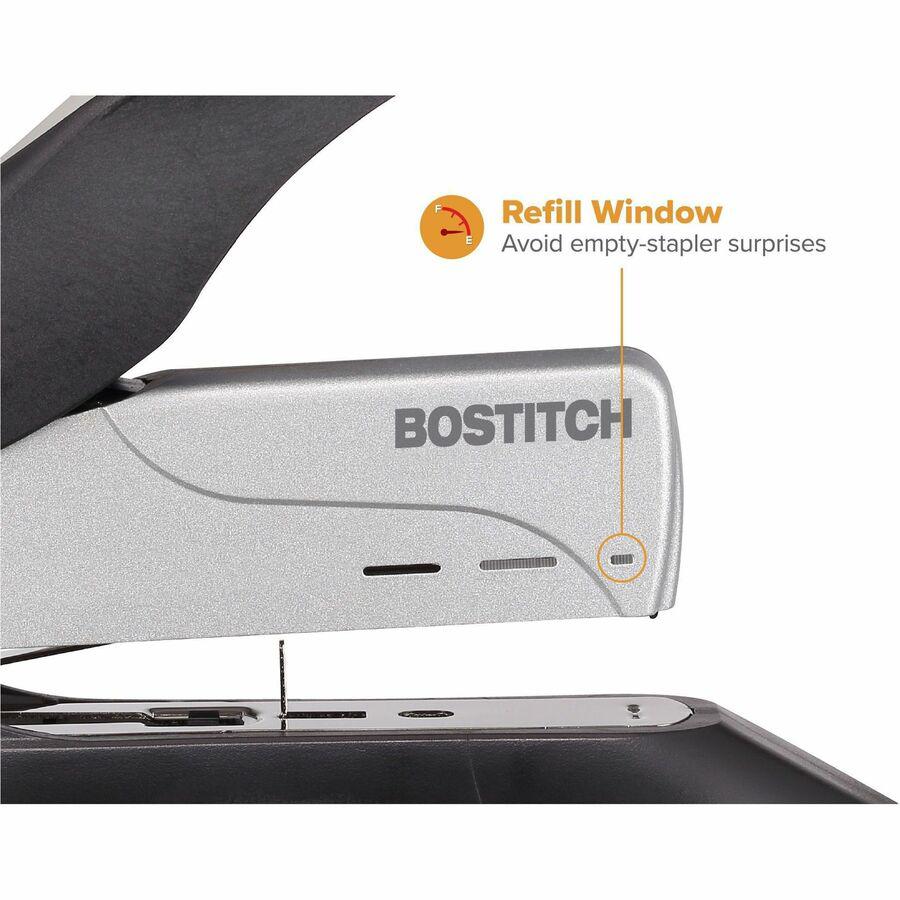 Bostitch Spring-Powered Antimicrobial Heavy Duty Stapler - 100 Sheets Capacity - 210 Staple Capacity - Full Strip - 1/2" Staple Size - 1 Each - Black, Gray. Picture 10