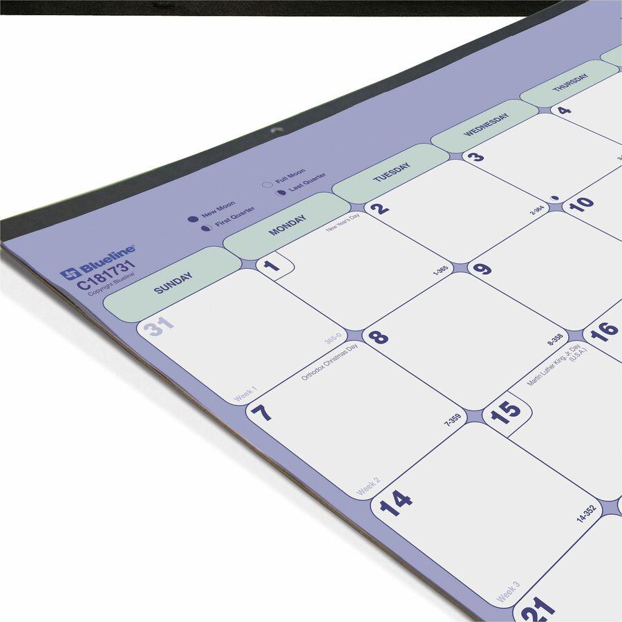 Blueline Monthly Desk/Wall Calendar 2024 - Monthly - 1 Year - January 2024 - December 2024 - 1 Month Single Page Layout - 21 1/4" x 16" Sheet Size - 2 x Holes - Desk Pad - White - Paper, Chipboard - H. Picture 6