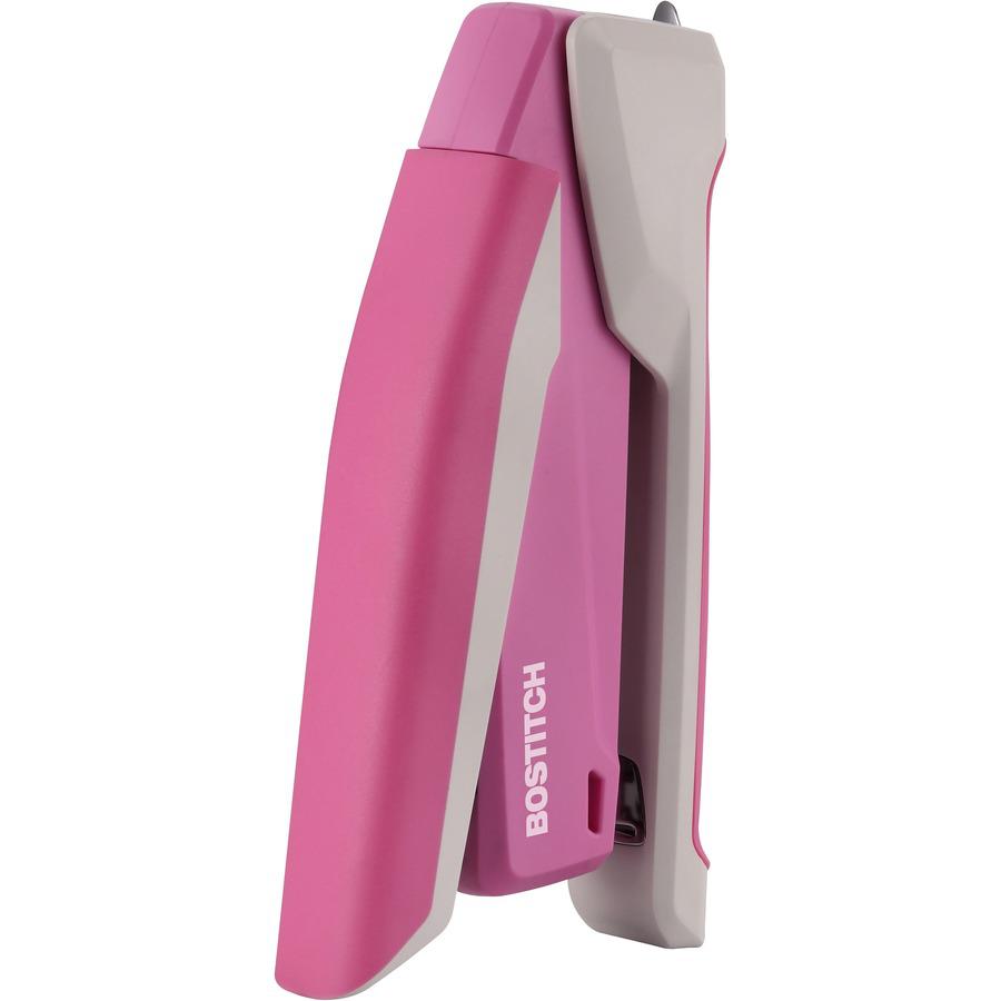 Bostitch InCourage Spring-Powered Antimicrobial Desktop Stapler - 20 of 20lb Paper Sheets Capacity - 210 Staple Capacity - Full Strip - Pink, White. Picture 8