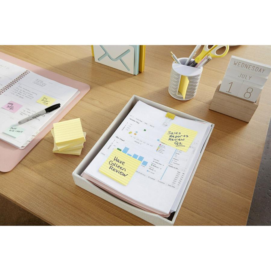 Post-it&reg; Notes Original Lined Notepads - 1200 - 3" x 3" - Square - 100 Sheets per Pad - Ruled - Yellow - Paper - Removable - 12 / Pack. Picture 8