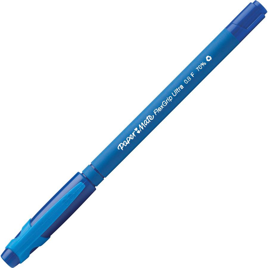 Paper Mate Flexgrip Ultra Recycled Pens - Fine Pen Point - Blue - Blue Rubber Barrel - 1 / Box. Picture 7