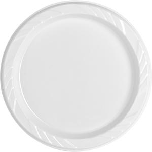 Genuine Joe 6" Round Plastic Plates - Disposable - White - Plastic Body - 125 / Pack. Picture 5