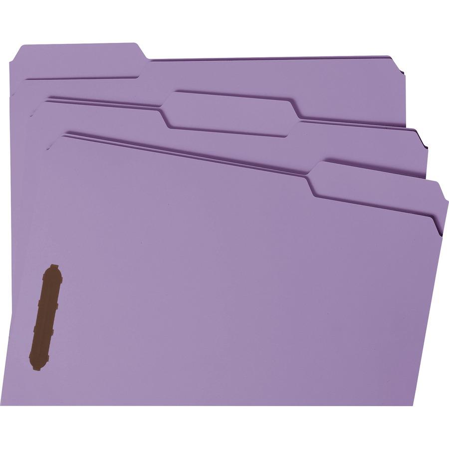 Smead 1/3 Tab Cut Letter Recycled Fastener Folder - 8 1/2" x 11" - 3/4" Expansion - 2 x 2K Fastener(s) - 2" Fastener Capacity - Top Tab Location - Assorted Position Tab Position - Lavender - 10% Recyc. Picture 10
