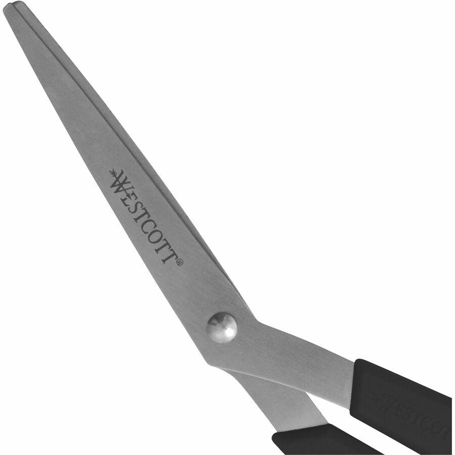 Westcott 8" All Purpose Bent Scissors - 3.50" Cutting Length - 8" Overall Length - Bent - Stainless Steel - Pointed Tip - Black - 3 / Pack. Picture 6