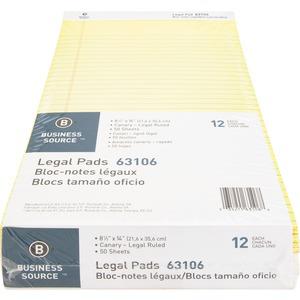 Business Source Micro - Perforated Legal Ruled Pads - Legal - 50 Sheets - 0.34" Ruled - 16 lb Basis Weight - 8 1/2" x 14" - Canary Paper - Micro Perforated, Easy Tear, Sturdy Back - 1 Dozen. Picture 7