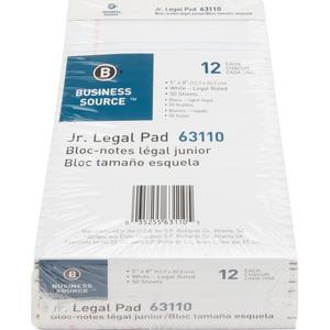 Business Source Micro - Perforated Legal Ruled Pads - Jr.Legal - 50 Sheets - 0.28" Ruled - 16 lb Basis Weight - 8" x 5" - White Paper - Micro Perforated, Easy Tear, Sturdy Back - 1 Dozen. Picture 4