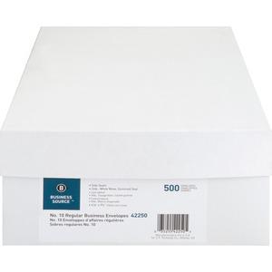 Business Source No. 10 White Business Envelopes - Commercial - #10 - 9 1/2" Width x 4 1/8" Length - 24 lb - Gummed - Wove - 500 / Box - White. Picture 6