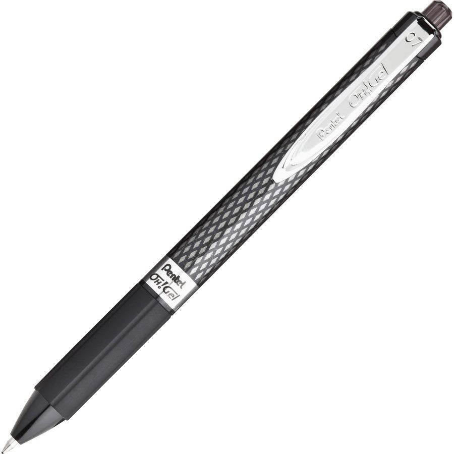 Pentel OH! Medium Point Gel Pens - Medium Pen Point - 0.7 mm Pen Point Size - Black Gel-based Ink - Carbon Fiber Barrel - 1 Dozen. Picture 3