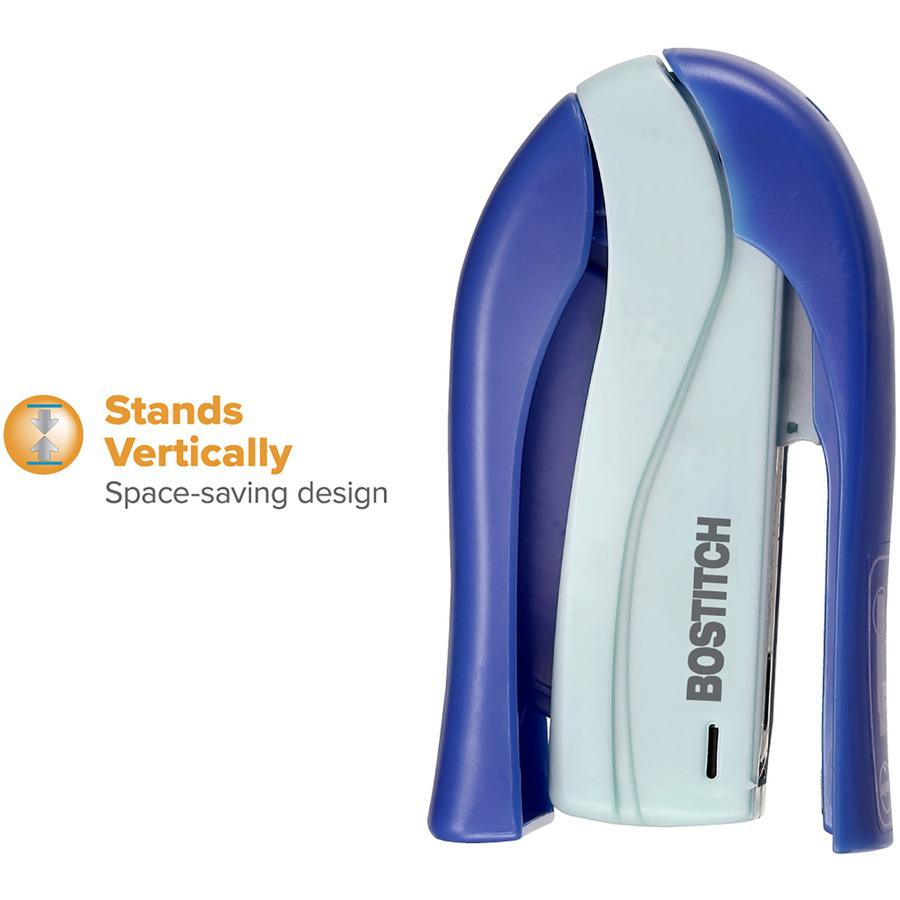 Bostitch Spring-Powered 15 Handheld Compact Stapler - 15 Sheets Capacity - 105 Staple Capacity - Half Strip - 1/4" Staple Size - 1 Each - Blue. Picture 2