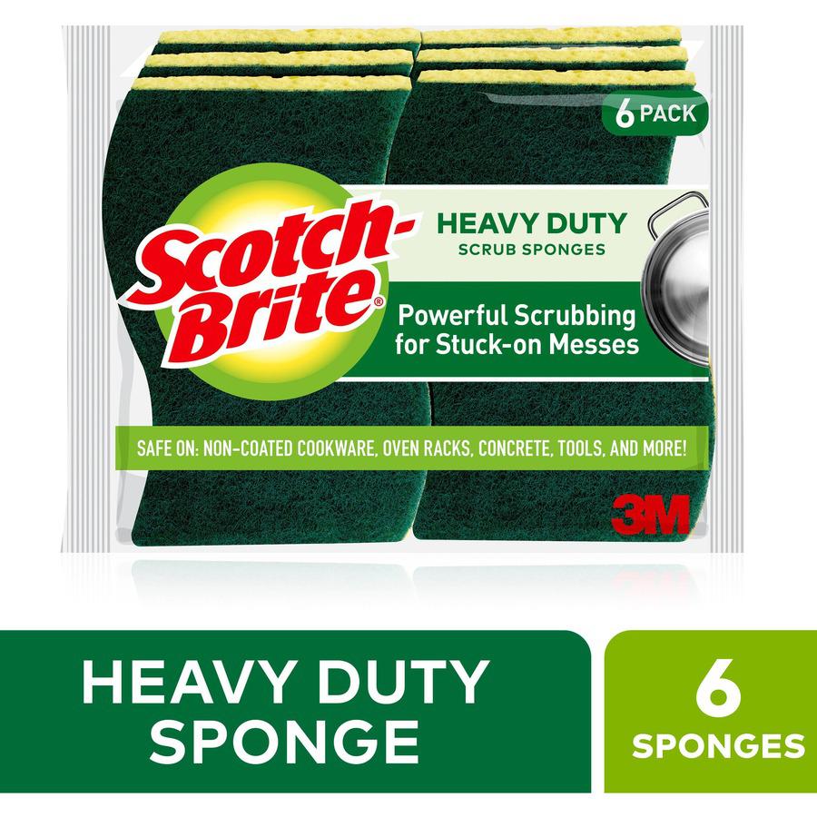 Scotch-Brite Heavy-Duty Scrub Sponges - 2.8" Height x 4.5" Width x 0.6" Depth - 6/Pack - Green, Yellow. Picture 9
