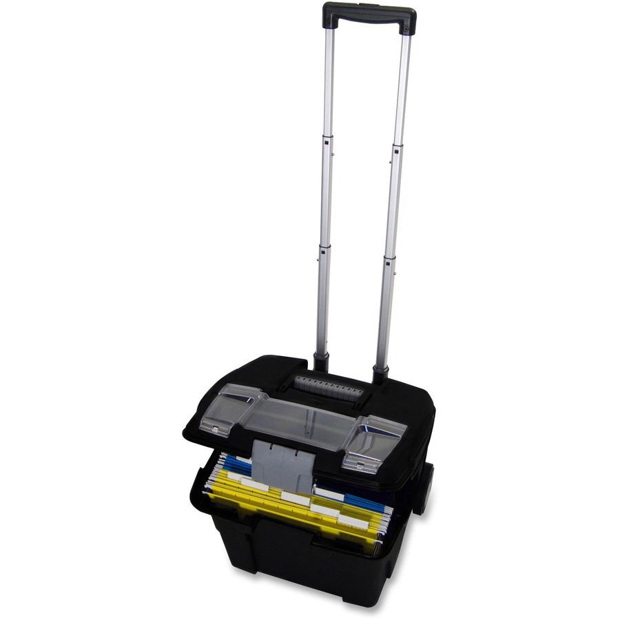 Storex Premium File Cart - Telescopic Handle - Steel, Plastic - 15" Length x 16.4" Width x 17" Depth Height - Black - 1 Each. Picture 7