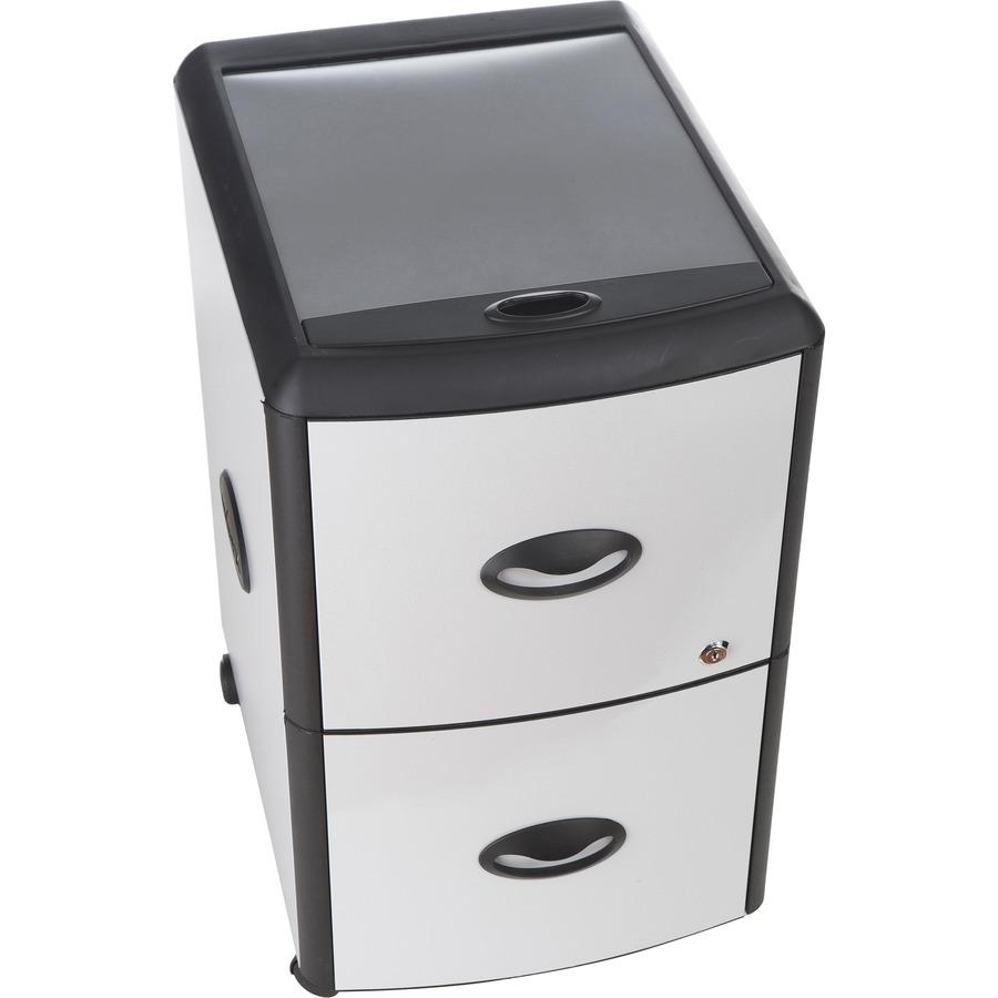 Storex Deluxe File Cabinet - 2-Drawer - 19" x 15" x 23" - 2 x Drawer(s) for File - Lockable - Brushed Black, Brushed Silver - Recycled - Assembly Required. Picture 5