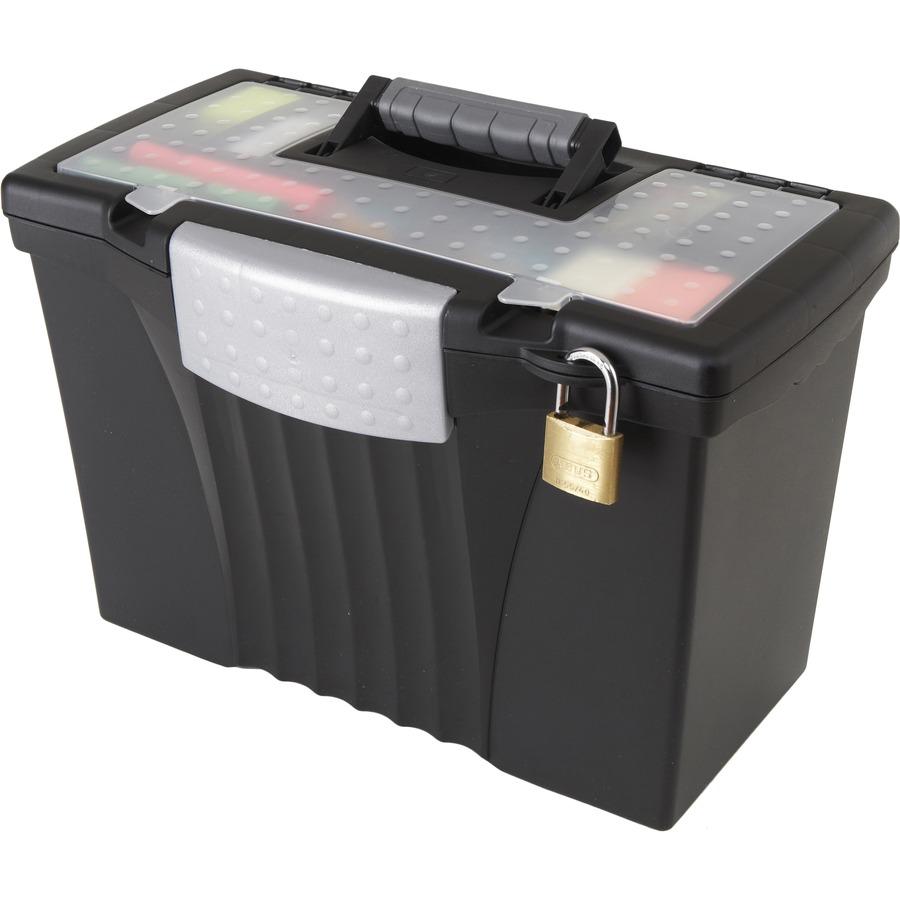 Storex Portable File Storage Box - External Dimensions: 14.5" Width x 10.5" Depth x 12"Height - Media Size Supported: Letter, Legal - Latching Closure - Plastic - Black - For File - Recycled - 1 / Car. Picture 3
