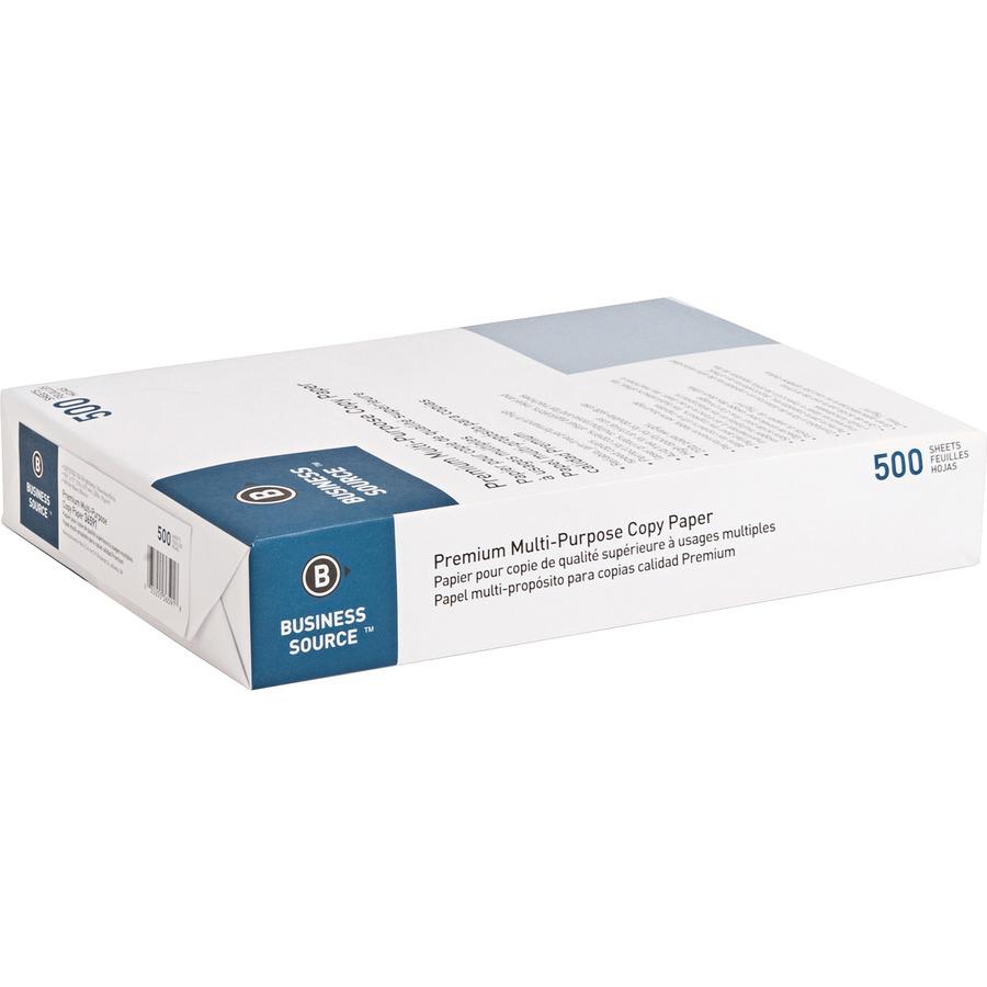 Business Source Premium Multipurpose Copy Paper - 92 Brightness - Letter - 8 1/2" x 11" - 20 lb Basis Weight - 5 / Carton - 2500 Sheets - 500 Sheets per Ream - 5 Ream per Case - Acid-free - White. Picture 9