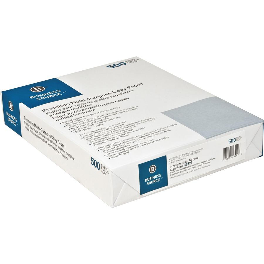 Business Source Premium Multipurpose Copy Paper - 92 Brightness - Letter - 8 1/2" x 11" - 20 lb Basis Weight - 200000 / Pallet - Acid-free - White. Picture 5