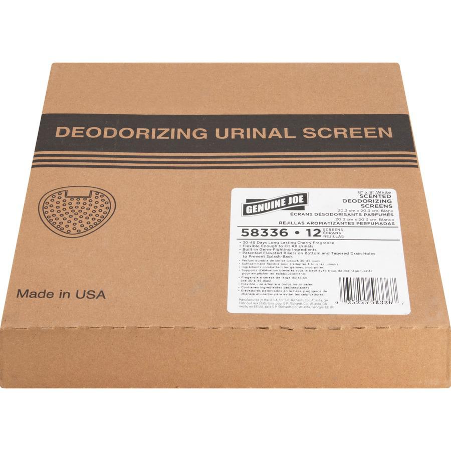 Genuine Joe Deluxe Urinal Screen - Lasts upto 45 Days - Deodorizer, Flexible - 12 / Box - White. Picture 8