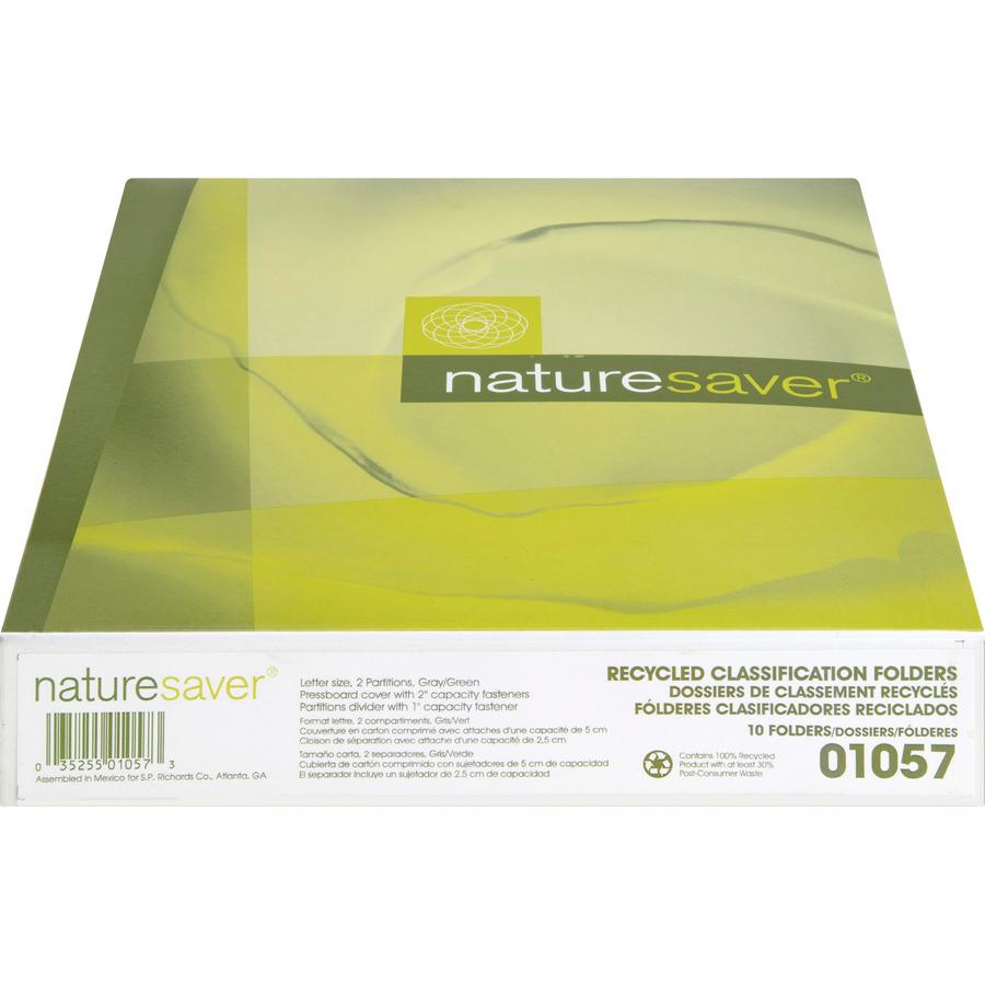 Nature Saver 2/5 Tab Cut Letter Recycled Classification Folder - 8 1/2" x 11" - 2" Expansion - Prong K Style Fastener - 2" Fastener Capacity for Folder, 1" Fastener Capacity for Divider - 2 Divider(s). Picture 8