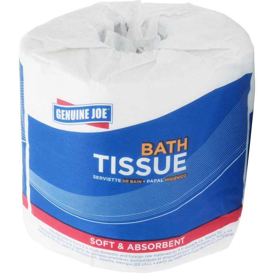 Genuine Joe Embossed Roll Bath Tissue - 2 Ply - 4" x 4" - 550 Sheets/Roll - 1.63" Core - White - 80 / Carton. Picture 8