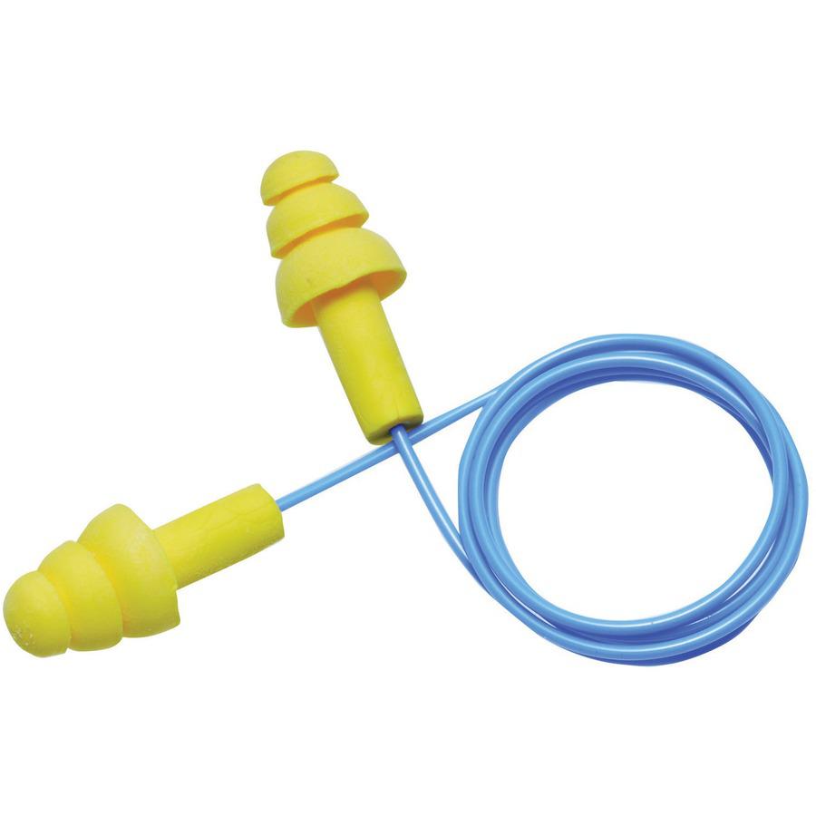 E-A-R UltraFit Corded Earplugs - Noise, Blast Protection - Polymer - Yellow - Comfortable, Washable, Dielectric, Disposable - 100 / Bag. Picture 4