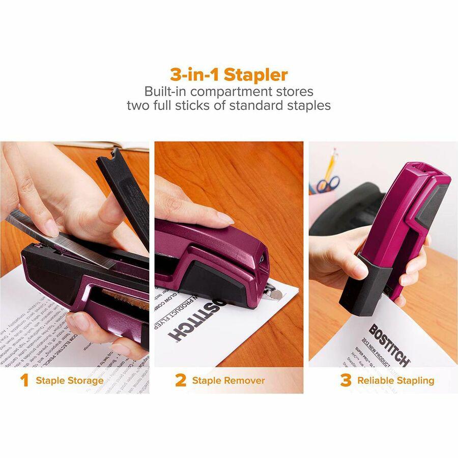 Bostitch Epic Antimicrobial Office Stapler - 25 Sheets Capacity - 210 Staple Capacity - Full Strip - 1 Each - Magenta. Picture 12