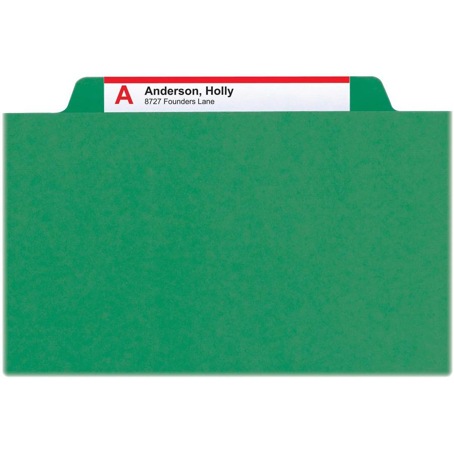 Smead 2/5 Tab Cut Letter Recycled Classification Folder - 8 1/2" x 11" - 2" Expansion - 6 x 2K Fastener(s) - Top Tab Location - Right of Center Tab Position - 2 Divider(s) - Pressboard - Green - 100% . Picture 13