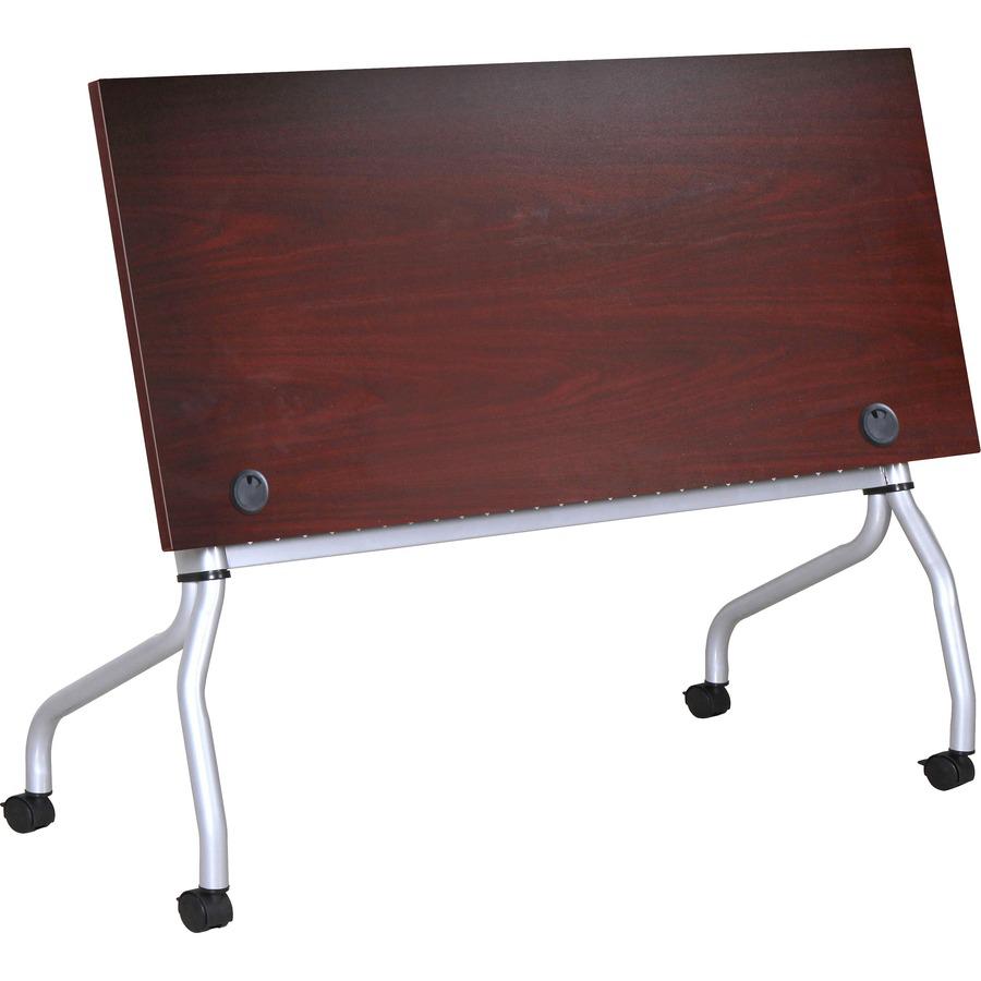 Lorell Flip Top Training Table - Rectangle Top - Four Leg Base - 4 Legs x 23.60" Table Top Width x 60" Table Top Depth - 29.50" Height x 59" Width x 23.63" Depth - Assembly Required - Mahogany - Nylon. Picture 7