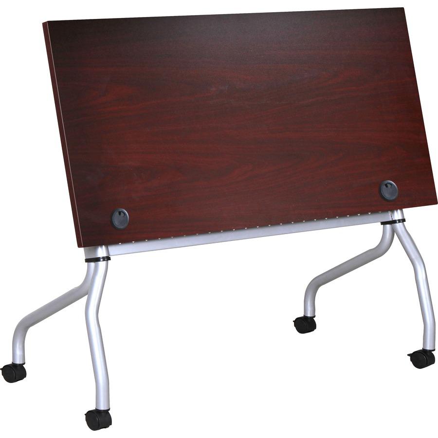 Lorell Flip Top Training Table - Rectangle Top - Four Leg Base - 4 Legs x 23.60" Table Top Width x 48" Table Top Depth - 29.50" Height x 47.25" Width x 23.63" Depth - Assembly Required - Mahogany - Ny. Picture 7