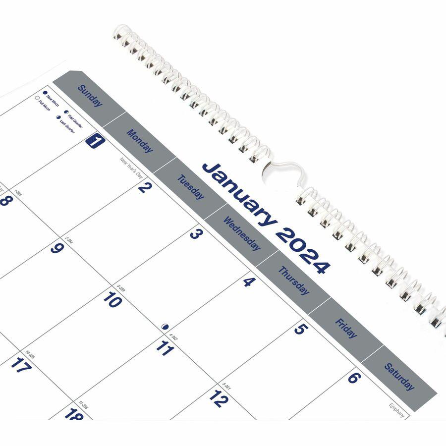 Blueline Net Zero Carbon Wall Calendar - Julian Dates - Monthly - 12 Month - January 2024 - December 2024 - 1 Month Single Page Layout - 12" x 17" White Sheet - Twin Wire - White - Chipboard - Black C. Picture 6