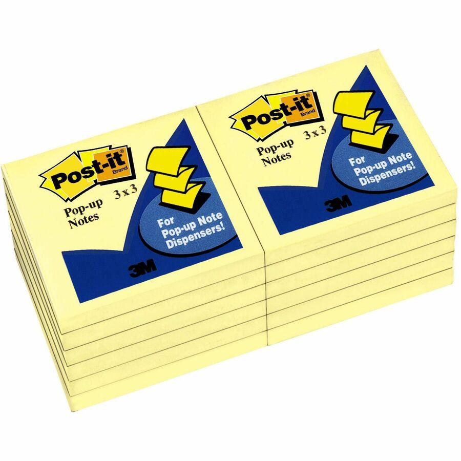 Post-it&reg; Pop-up Notes - 3" x 3" - Square - 100 Sheets per Pad - Unruled - Canary Yellow - Paper - Self-adhesive, Repositionable - 12 / Pack. Picture 4