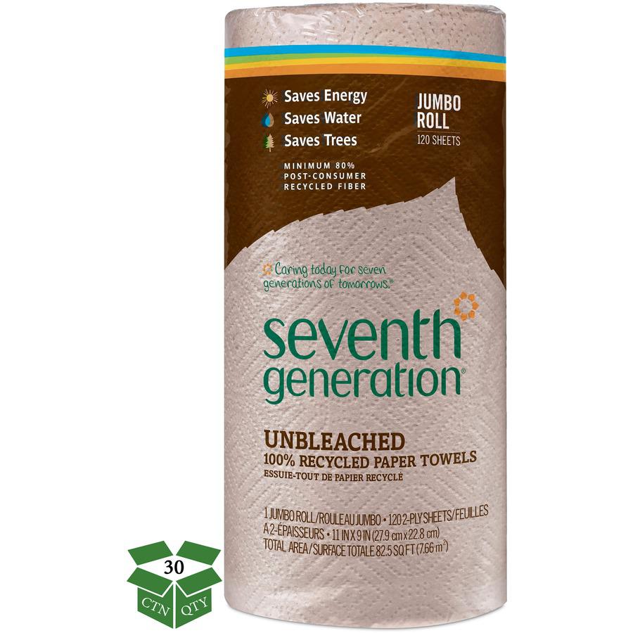 Seventh Generation 100% Recycled Paper Towels - 2 Ply - 11" x 9" - 120 Sheets/Roll - Brown - Paper - 30 / Carton. Picture 3