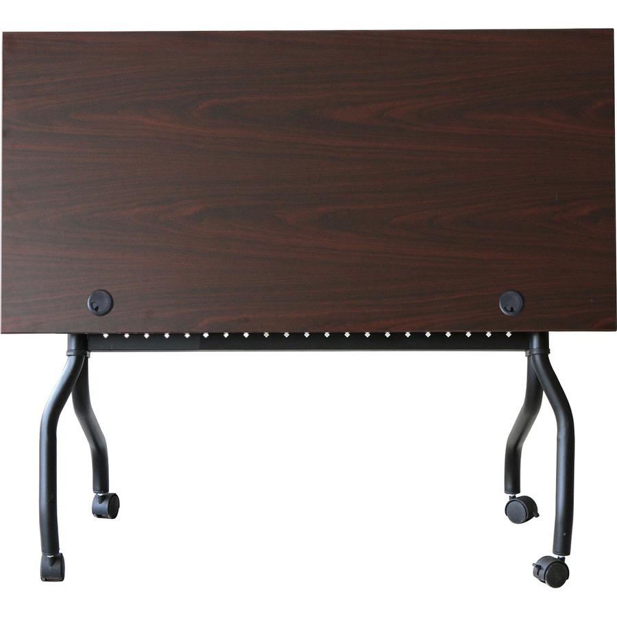 Lorell Flip Top Training Table - Rectangle Top - Four Leg Base - 4 Legs x 48" Table Top Width x 23.60" Table Top Depth - 29.50" Height x 47.25" Width x 23.63" Depth - Assembly Required - Black, Mahoga. Picture 7