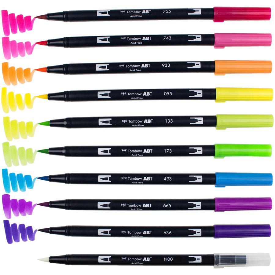 Tombow Dual Brush Art Pen 10-piece Set - Bright Colors - Hot Pink, Orange, Chartreuse, Willow Green, Purple, Rubine Red, Process Yellow, Reflex Blue, Imperial Purple Water Based Ink - Nylon Tip - 1 / . Picture 11