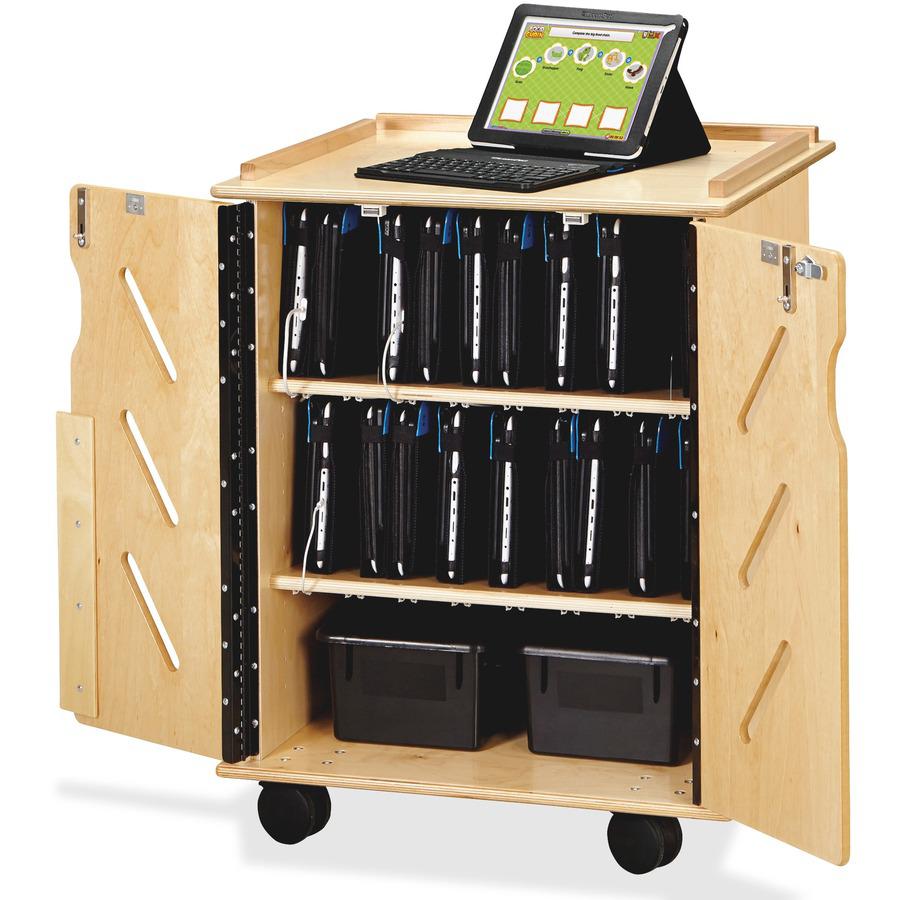 Jonti-Craft Laptop/Tablet Storage Cart - x 24" Width x 23" Depth x 30" Height - Woodgrain - For 32 Devices - 1 Each. Picture 5