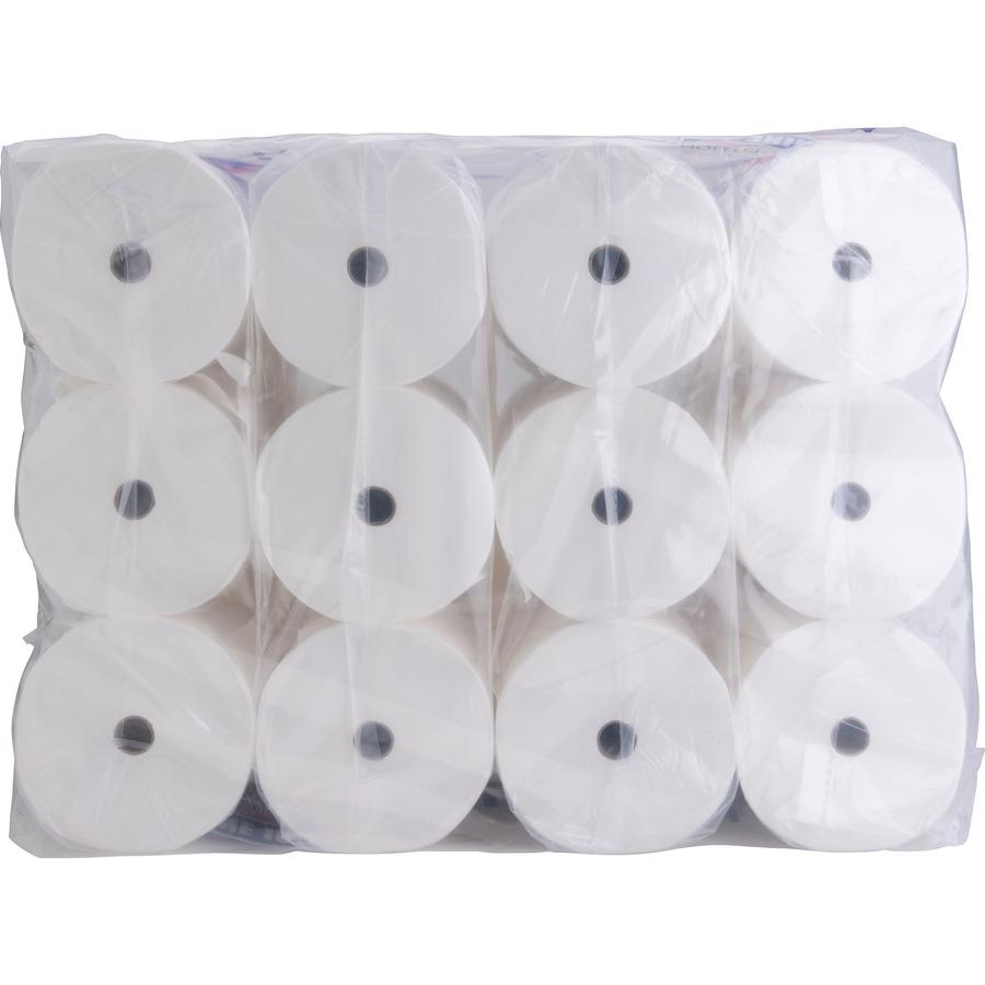 Genuine Joe Solutions Double Capacity Bath Tissue - 2 Ply - 1000 Sheets/Roll - 0.71" Core - White - Virgin Fiber - 36 / Carton. Picture 10