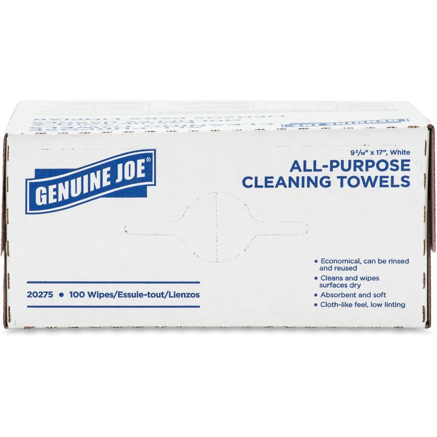 Genuine Joe All-Purpose Cleaning Towels - 16.50" x 9.50" - White - Fabric - 100 Per Box - 10 / Carton. Picture 9