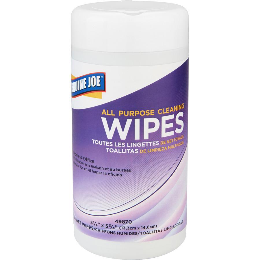 Genuine Joe All Purpose Cleaning Wipes - 5.88" Length x 5.13" Width - 100 / Canister - 12 / Carton - Pre-moistened, Non-abrasive, Non-toxic, Soft - Multi. Picture 6