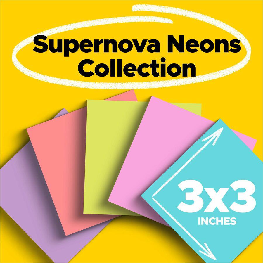 Post-it&reg; Super Sticky Notes - Supernova Neons Color Collection - 1680 x Multicolor - 3" x 3" - Rectangle - 70 Sheets per Pad - Aqua Splash, Tropical Pink, Acid Lime, Guava, Iris Infusion - Paper -. Picture 10
