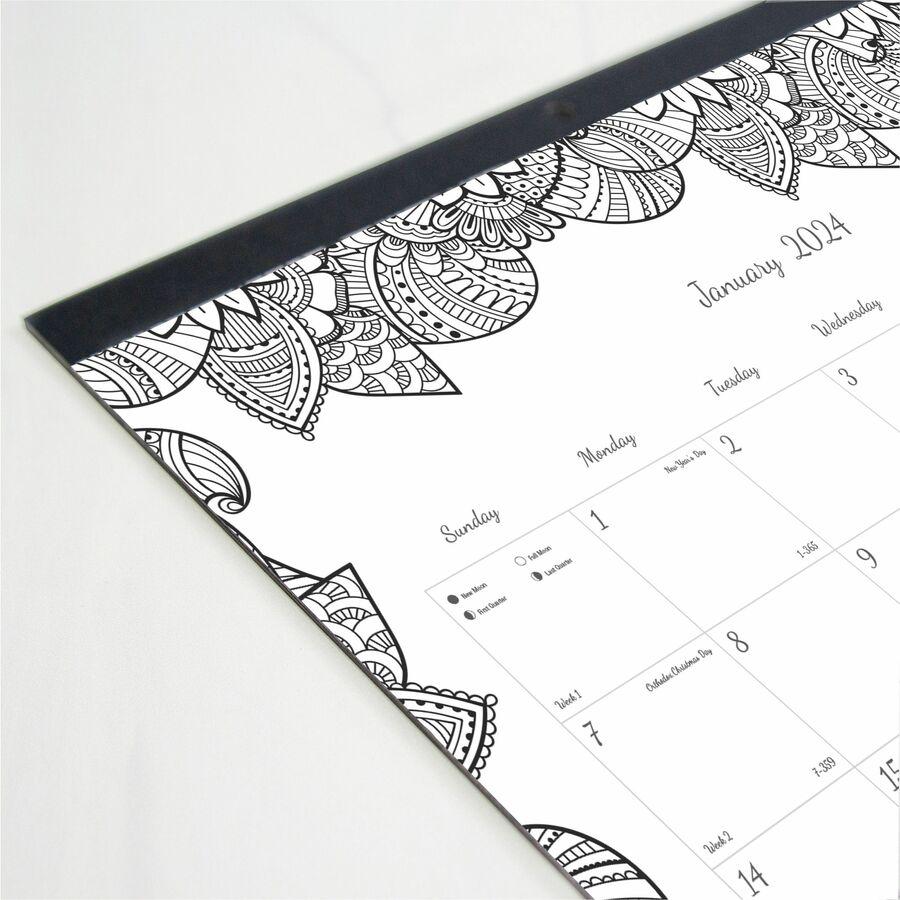 Blueline DoodlePlan Desk Pad - Botanica - Julian - Monthly - January 2022 till December 2022 - 1 Month Single Page Layout - Desk Pad - White - Chipboard - Eyelet, Tear-off, Compact, Reinforced - 22" x. Picture 6