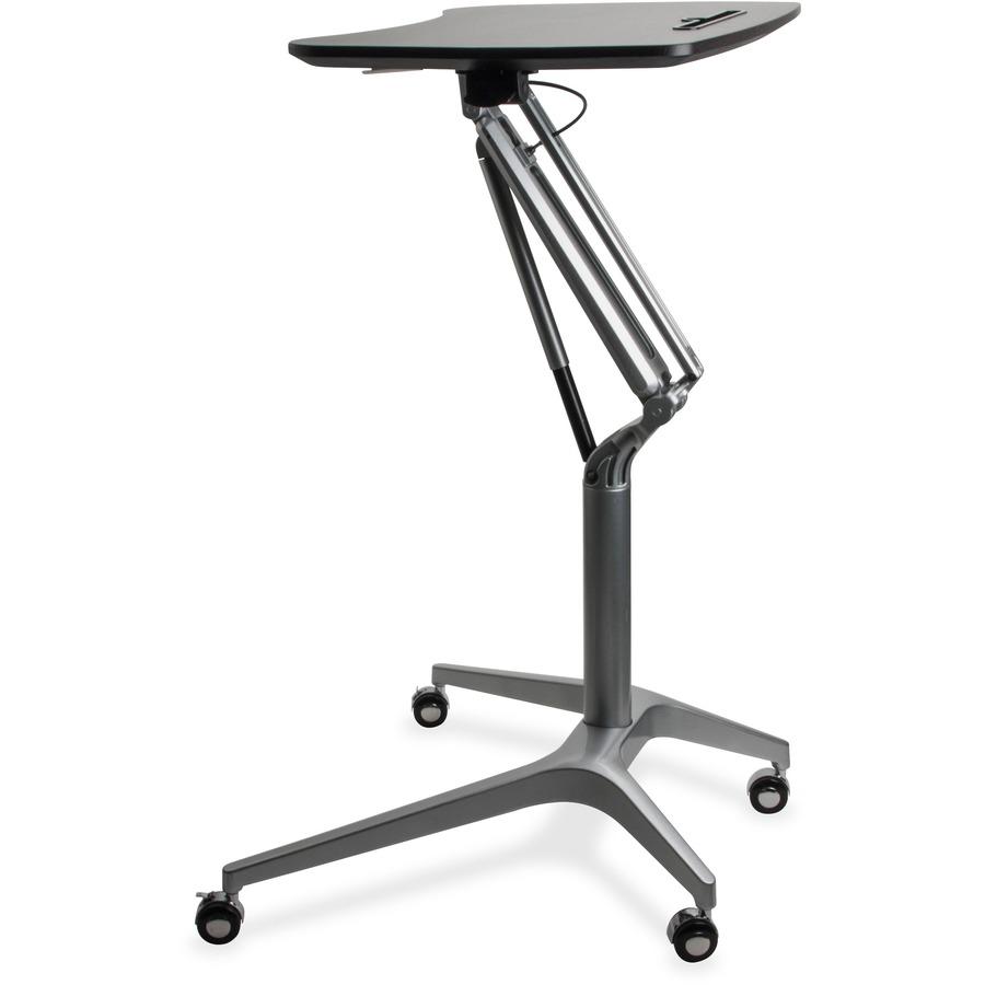 Lorell Gas Lift Height-Adjustable Mobile Desk - Black Rectangle Top - Powder Coated Base - Adjustable Height - 28.70" to 40.90" Adjustment x 28.25" Table Top Width x 18.75" Table Top Depth - 41" Heigh. Picture 6