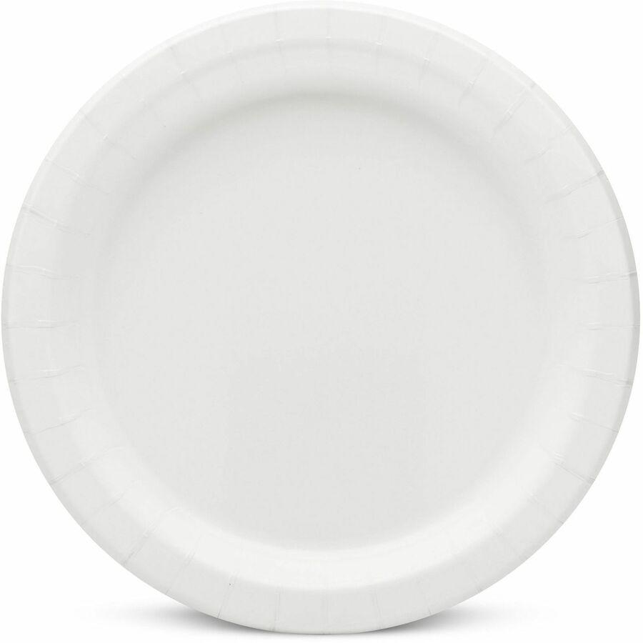AJM 9" Dinnerware Paper Plates - 125 / Pack - Disposable - 9" Diameter - White - Paper Body - 4 / Carton. Picture 3