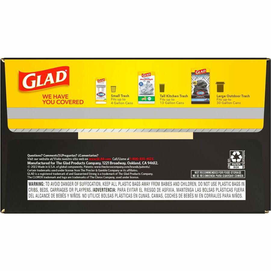 Glad Large Drawstring Trash Bags - Large Size - 30 gal Capacity - 30" Width x 32.99" Length - 1.05 mil (27 Micron) Thickness - Drawstring Closure - Black - Plastic - 90/Carton - Garbage, Indoor, Outdo. Picture 11