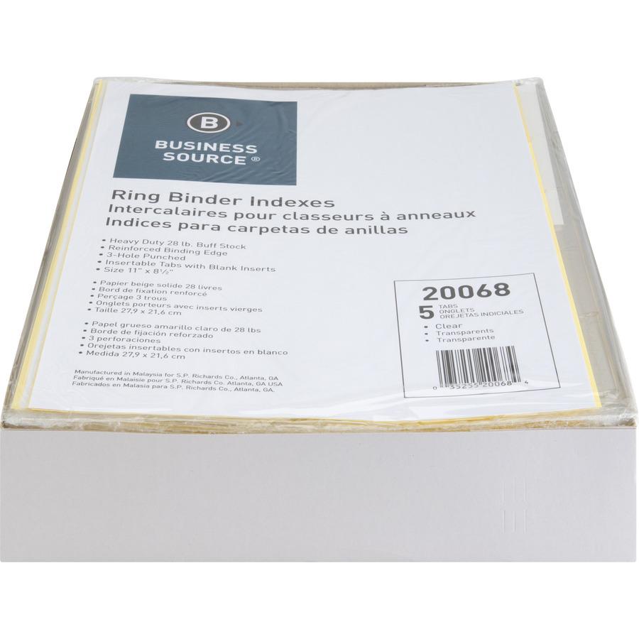 Business Source Buff Stock Ring Binder Indexes - 5 x Divider(s) - Blank Tab(s) - 5 Tab(s)/Set2" Tab Width - 8.5" Divider Width x 11" Divider Length - Letter - 3 Hole Punched - Buff Buff Paper Divider . Picture 9