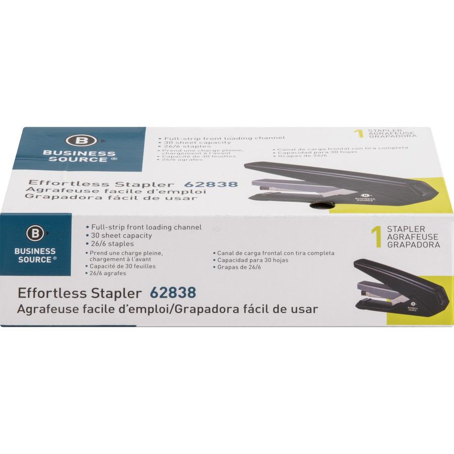 Business Source Full Strip Flat-Clinch Stapler - 30 of 20lb Paper Sheets Capacity - 210 Staple Capacity - Full Strip - 1/4" Staple Size - 1 Each - Black. Picture 16
