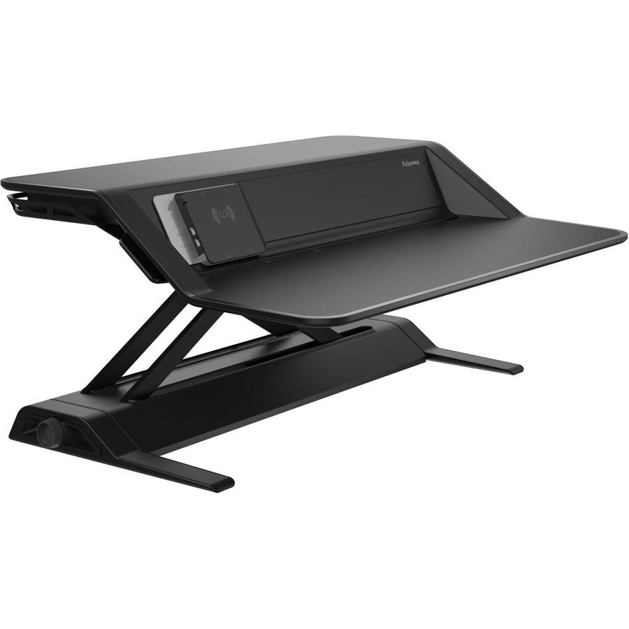 Fellowes Lotus&trade; DX Sit-Stand Workstation - Black - 35 lb Load Capacity - 5.5" Height x 32.8" Width x 24.3" Depth - Black. Picture 9