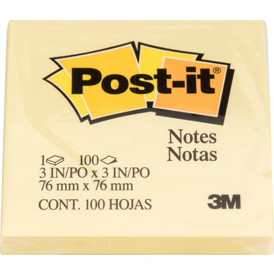 Post-it&reg; Notes Original Notepads - 3" x 3" - Square - 100 Sheets per Pad - Unruled - Canary Yellow - Paper - Self-adhesive, Repositionable - 24 / Bundle. Picture 4