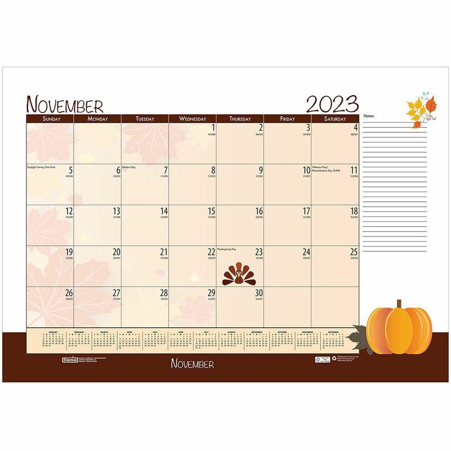 House of Doolittle Seasonal Holiday Academic Desk Pad - Academic - Julian Dates - Monthly - 12 Month - July 2023 - June 2024 - 1 Month Single Page Layout - Desk Pad - Black - Leatherette - 17" Height . Picture 14