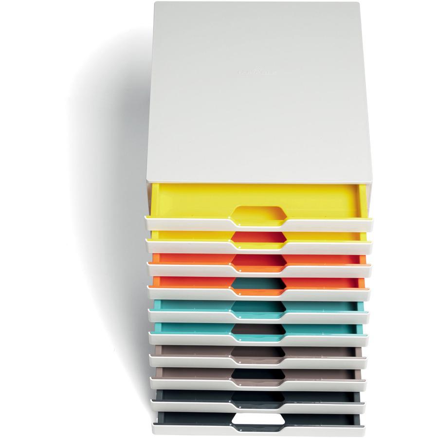 DURABLE VARICOLOR MIX 10 Drawer Desktop Storage Box, White/Multicolor - 10 Drawer(s) - 11" Height x 11.5" Width x 14" DepthDesktop - White - Plastic - 1 Each. Picture 7