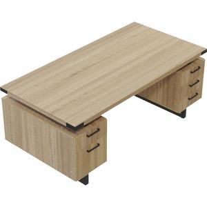 Safco Mirella Free Standing Desk Top with Modesty Panel - 72" x 36" x 1.6" Top - Box Drawer(s) - Material: Particleboard - Finish: Sand Dune, Laminate. Picture 2