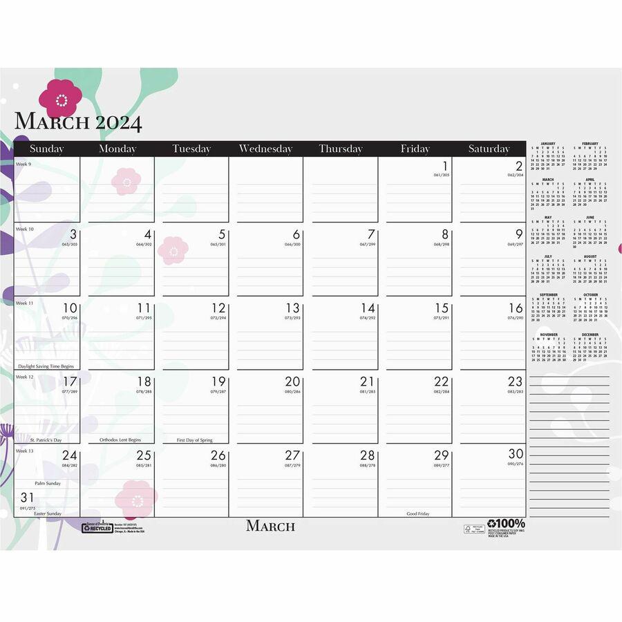 House of Doolittle Wild Flower Monthly Desk Pad - Julian Dates - Monthly - 12 Month - January - December - 1 Month Single Page Layout - Leatherette - Desk Pad - Multi, Black - Leatherette, Chipboard -. Picture 12