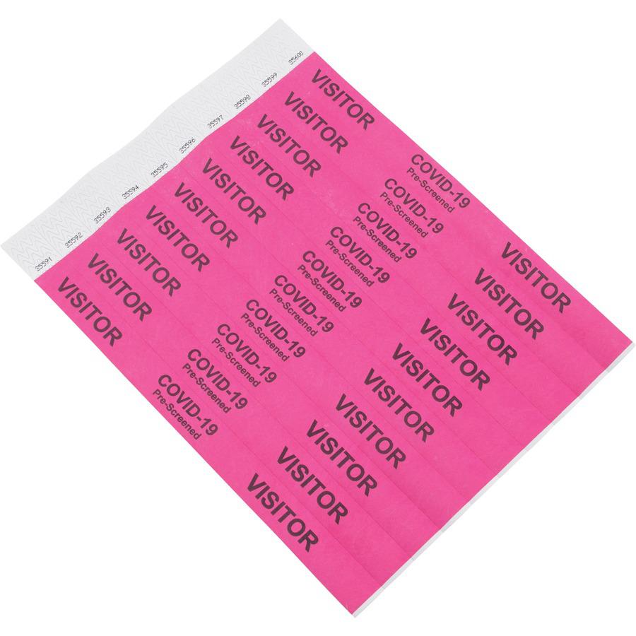 Advantus COVID Prescreened Visitor Wristbands - 3/4" Width x 10" Length - Rectangle - Pink - Tyvek - 500 / Pack. Picture 6